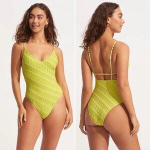 SEAFOLLY Marrakesh V Neck One Piece SWIMSUIT Size US 4 XS Wild Lime NEW $222